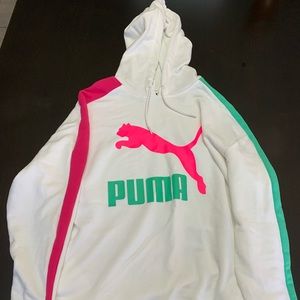 Women’s White and Neon Puma Hoodie
